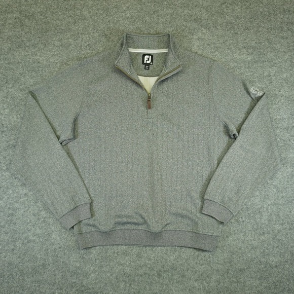 FootJoy Pullover Mens Medium Gray Ribbed Quarter Zip Myrtlewood Embroidery Golf - Picture 2 of 14